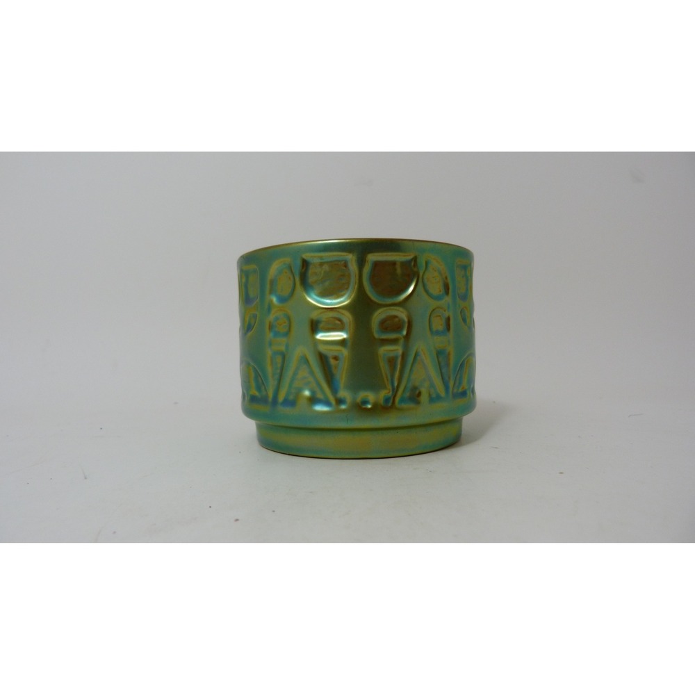 Zsolnay Hungary Eosin Iridescent Green Gold Relief Ceramic Planter MCM